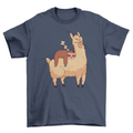 Sleeping Sloth Riding Llama Illustration T-shirt